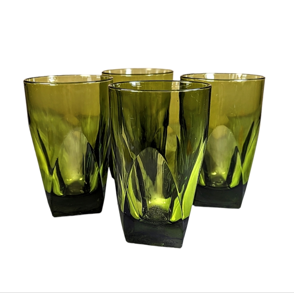 Vintage Hazel Atlas Colony Green Drinkware Tumblers Glasses 16oz Set Of 4 - Picture 1 of 8